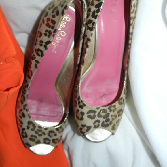 LILY PULITZER GOLD METALLIC LEOPARD WEDGE PEEP TOE 📦🏃💨⚡🚚 - Picture 5 of 16